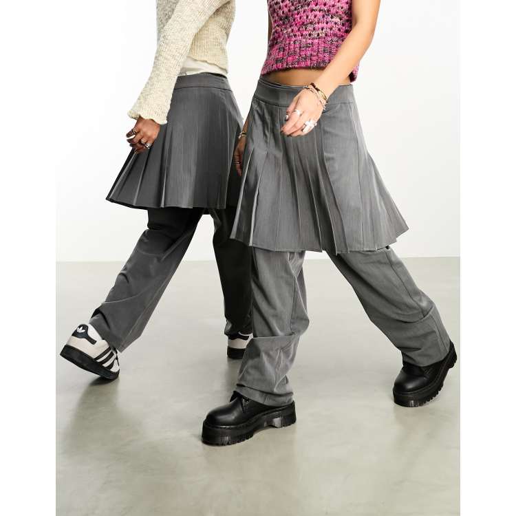 Reclaimed Vintage unisex in pleated skirt over pants in grey
