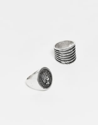 Reclaimed Vintage Unisex 2-pack Rings In Silver