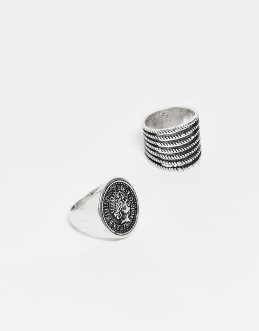 Reclaimed Vintage Unisex 2-pack rings in silver