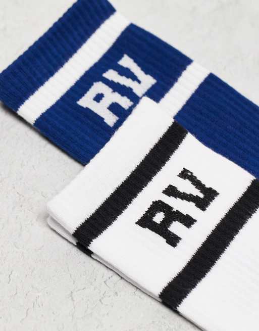 Reclaimed Vintage unisex 2 pack sports socks with stripe in white and blue, 2 of 3