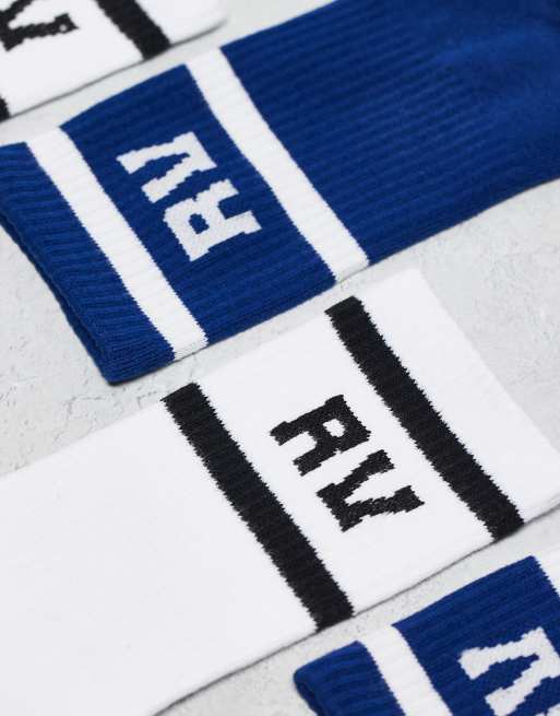 Reclaimed Vintage unisex 2 pack sports socks with stripe in white and blue, 3 of 3