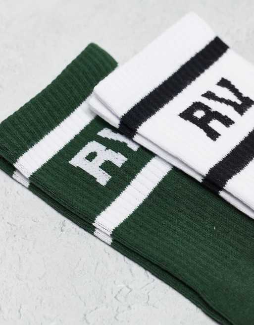 Reclaimed Vintage unisex 2 pack sports socks with stripe in white and green, 2 of 3