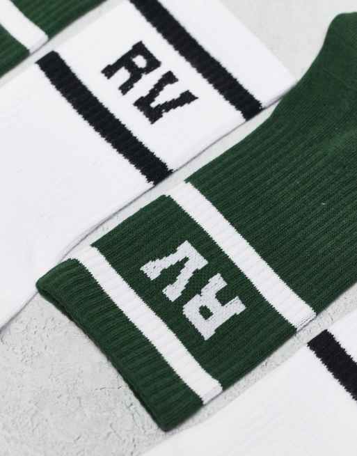Reclaimed Vintage unisex 2 pack sports socks with stripe in white and green, 3 of 3