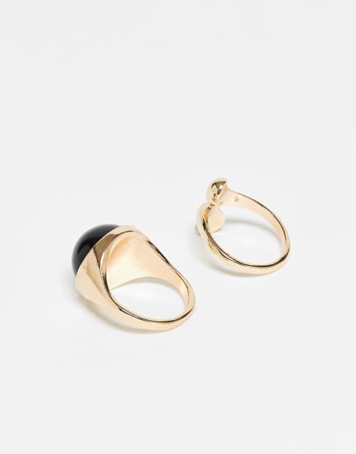 Reclaimed Vintage Unisex 2-pack wraparound rings with faux black stone in gold, 3 of 3