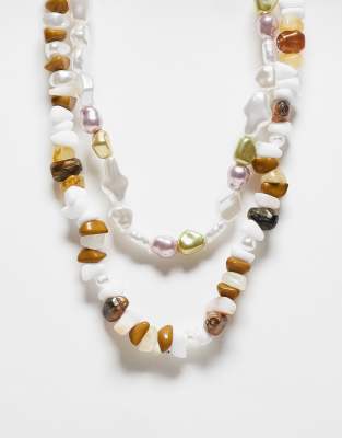 Reclaimed Vintage Unisex 2 Row Beaded Necklace