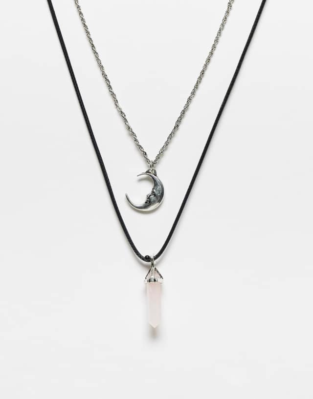 Reclaimed Vintage unisex 2 row cord necklace with cosmic pendant