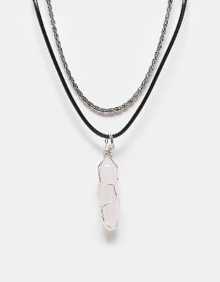 Reclaimed Vintage Unisex 2 Row Cord Necklace With Faux Stone In Multi