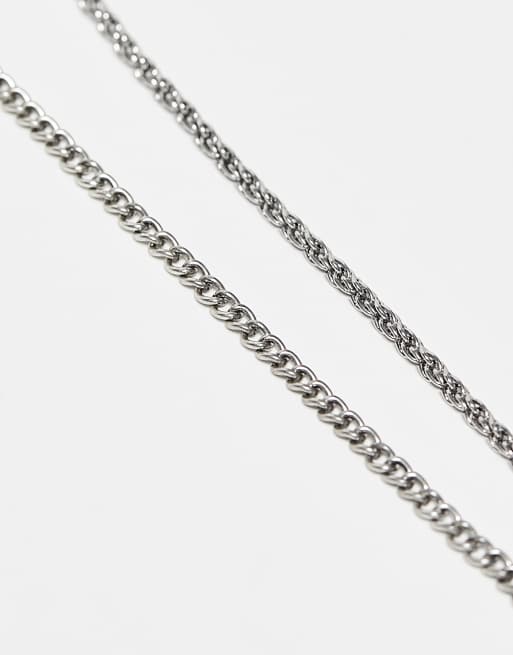 Reclaimed Vintage unisex 2 row necklace in burnished silver, 2 of 4