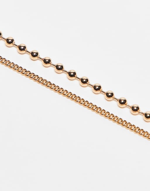 Reclaimed Vintage unisex 2 row necklace with ball chain and pendant in gold