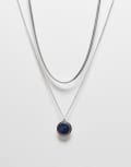 [Reclaimed Vintage] Reclaimed Vintage unisex 2 row necklace with blue stone in silver One Size silver
