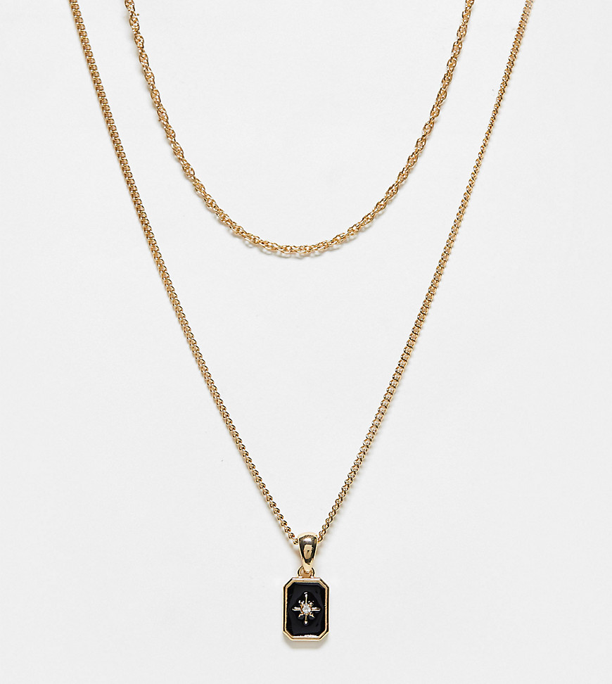 unisex 2 row necklace with enamel pendant in burnished gold
