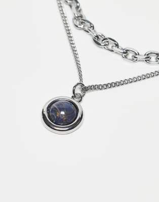 Reclaimed Vintage Unisex 2 Row Necklace With Faux Blue Stone