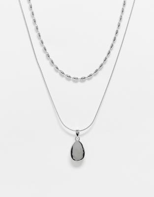 Reclaimed Vintage Unisex 2-row Necklace With Faux Pendant In Silver