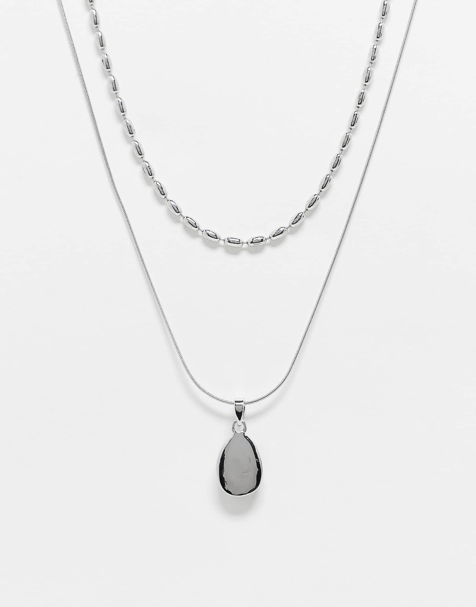 Восстановленное винтажное ожерелье унисекс в 2 ряда с искусственным кулоном серого цвета