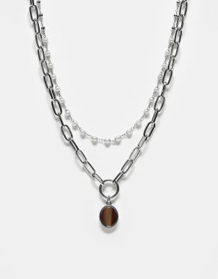 Reclaimed Vintage Unisex 2 Row Necklace With Silver Chain