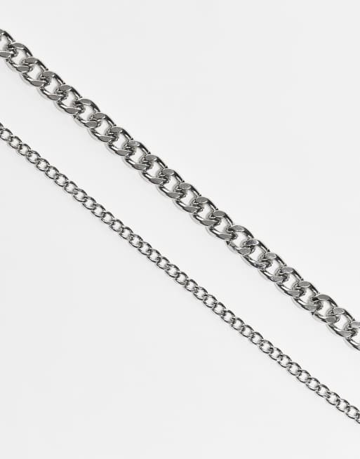Reclaimed Vintage unisex 2 row necklace with flower pendant in silver, 2 of 3