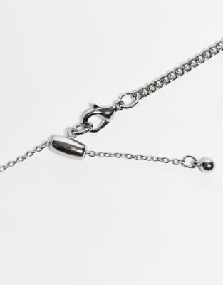 Reclaimed Vintage unisex 2 row necklace with green stone pendant in silver
