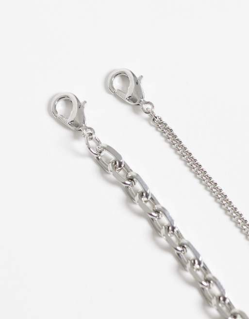 Reclaimed Vintage unisex 2 row necklace with green stone pendant in silver, 4 of 4