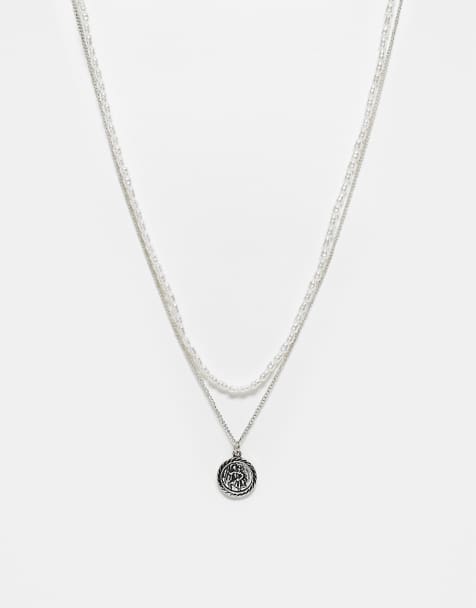 Reclaimed Vintage unisex 2 row necklace with pearl choker in silver - view 1