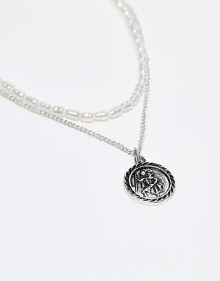Reclaimed Vintage Unisex 2-row Necklace With Pearl Choker
