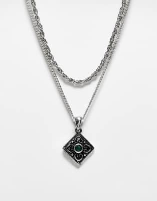 Reclaimed Vintage Unisex 2 Row Necklace With Pendant