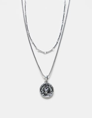 unisex 2 row necklace with pendant in silver