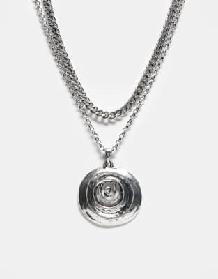 unisex 2 row necklace with pendant in silver