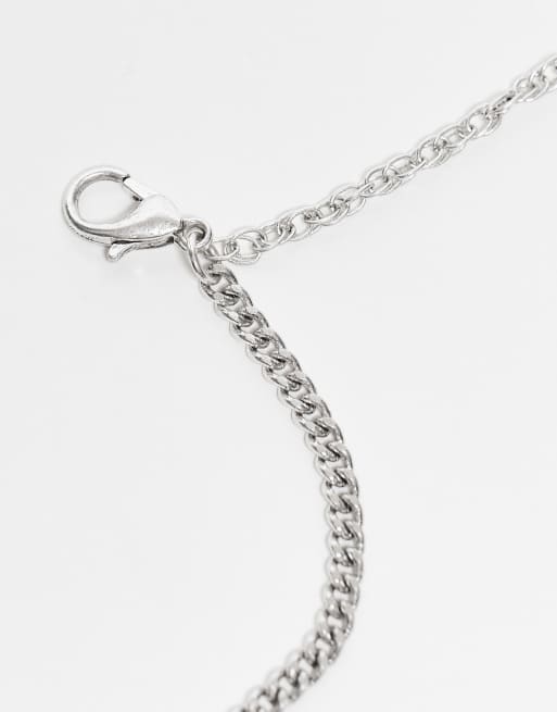 Reclaimed Vintage unisex 2 row necklace with rose cross in silver, 2 of 3