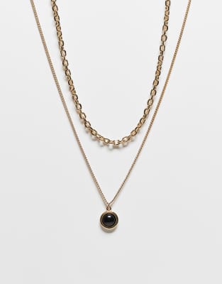 unisex 2 row necklace with stone in gold