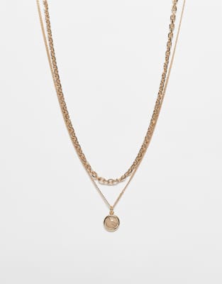 Reclaimed Vintage Unisex 2 Row Necklace With Stone