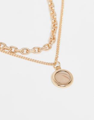 Reclaimed Vintage Unisex 2 Row Necklace With Stone