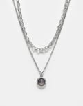 [Reclaimed Vintage] Reclaimed Vintage unisex 2 row necklace with stone in silver One Size Silver