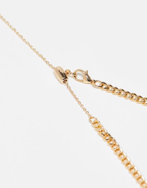 Reclaimed Vintage unisex row pendant necklace in gold ASOS