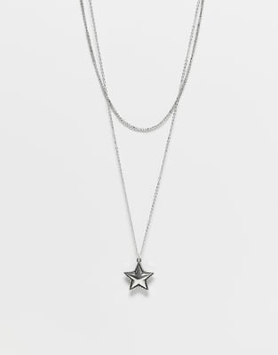 Reclaimed Vintage Unisex 2 Row Star Pendant Necklace In Silver