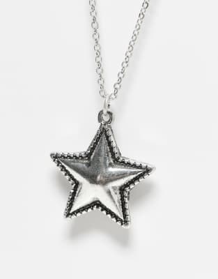 Reclaimed Vintage Unisex 2 Row Star Pendant Necklace In Silver