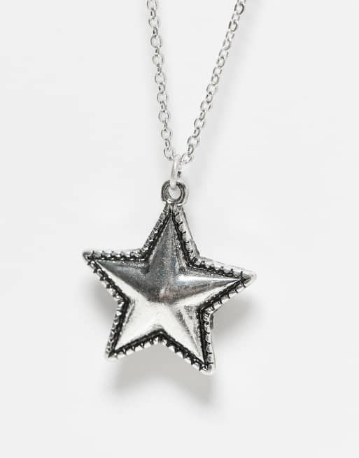 Reclaimed Vintage Unisex 2 row star pendant necklace in silver tone, 2 of 3