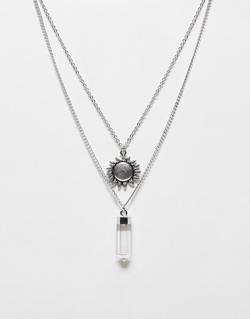 Reclaimed Vintage Unisex 2 Row With Gem And Sun Pendant In Silver