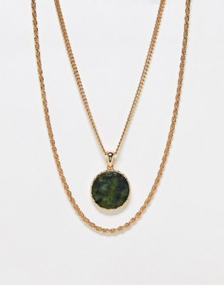 Reclaimed Vintage unisex 2 row with green stone in gold