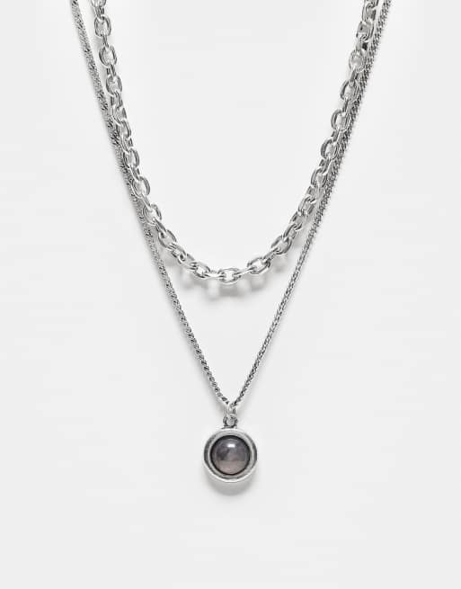 Reclaimed Vintage Unisex – 2-rzędowy naszyjnik w kolorze srebra z kamieniem