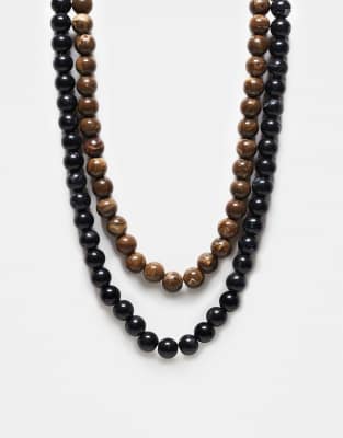 Reclaimed Vintage - Unisex - 2er-Pack Halskette mit Perlen in Braun und Schwarz-Bunt