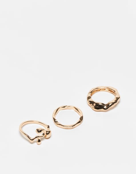 Reclaimed Vintage unisex 3 molten ring pack in gold - view 1