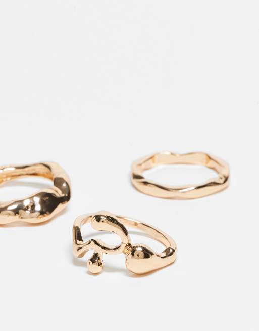 Reclaimed Vintage unisex molten ring pack in gold ASOS