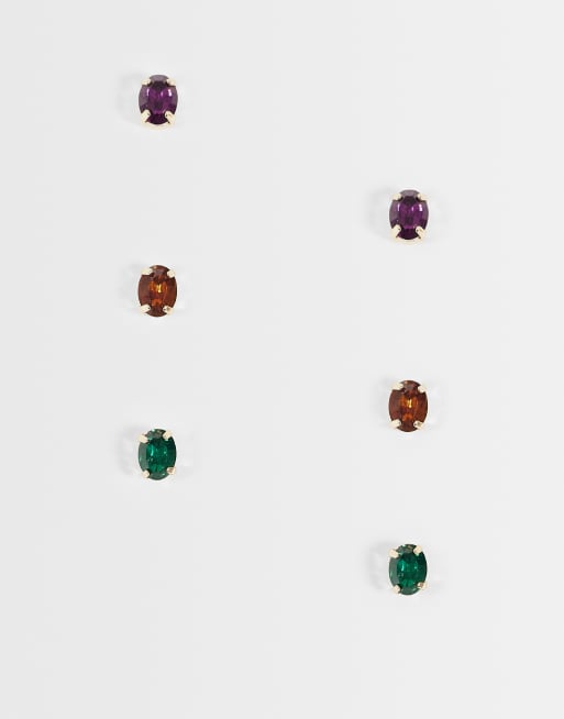 Reclaimed Vintage unisex 3 pack of rhinestone studs in gold, 1 of 3