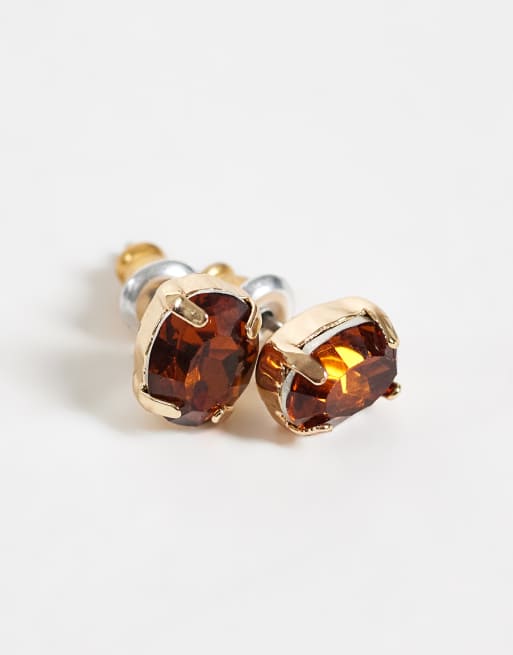 Reclaimed Vintage unisex 3 pack of rhinestone studs in gold, 2 of 3
