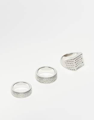 Reclaimed Vintage Unisex 3 Pack Rings Set In Silver