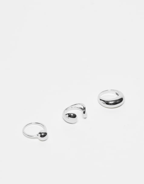 Reclaimed Vintage unisex 3 pack wrap around rings in silver - view 1