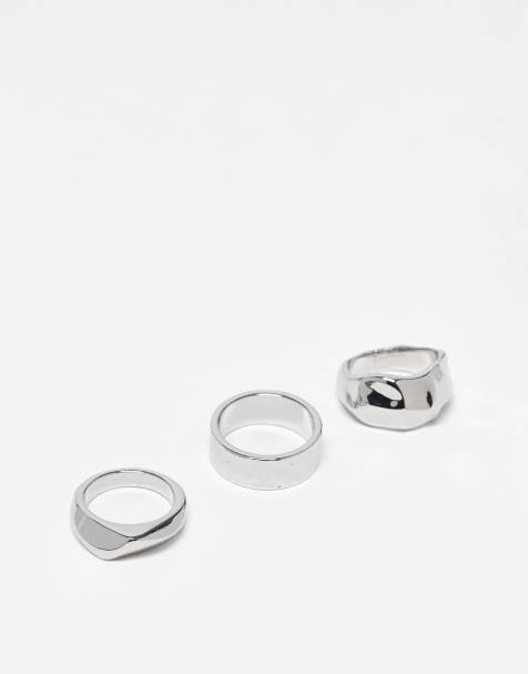 Reclaimed Vintage unisex 3 ring pack in molten silver - view 1
