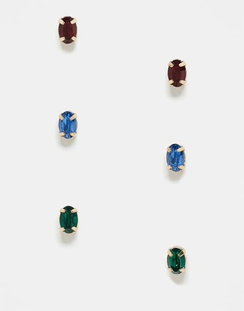 Reclaimed Vintage unisex 3 stud earring pack in blue, red and green - view 1