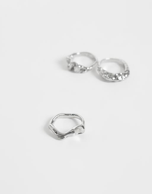 Reclaimed Vintage Unisex 3er-Pack geschmolzene Ringe in Silber, 3 von 3