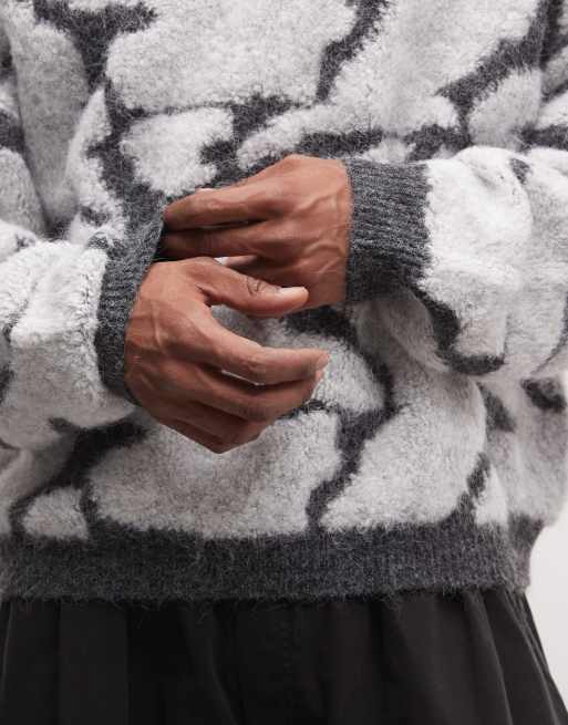 Reclaimed Vintage unisex abstract crew knitted fluffy sweater in gray, 2 of 4